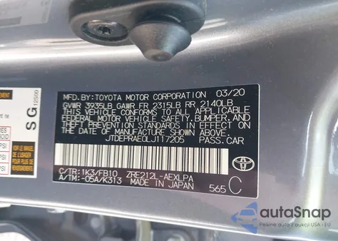 2020 Toyota Corolla Le from USA, damaged, VIN JTDEPRAE0LJ117205